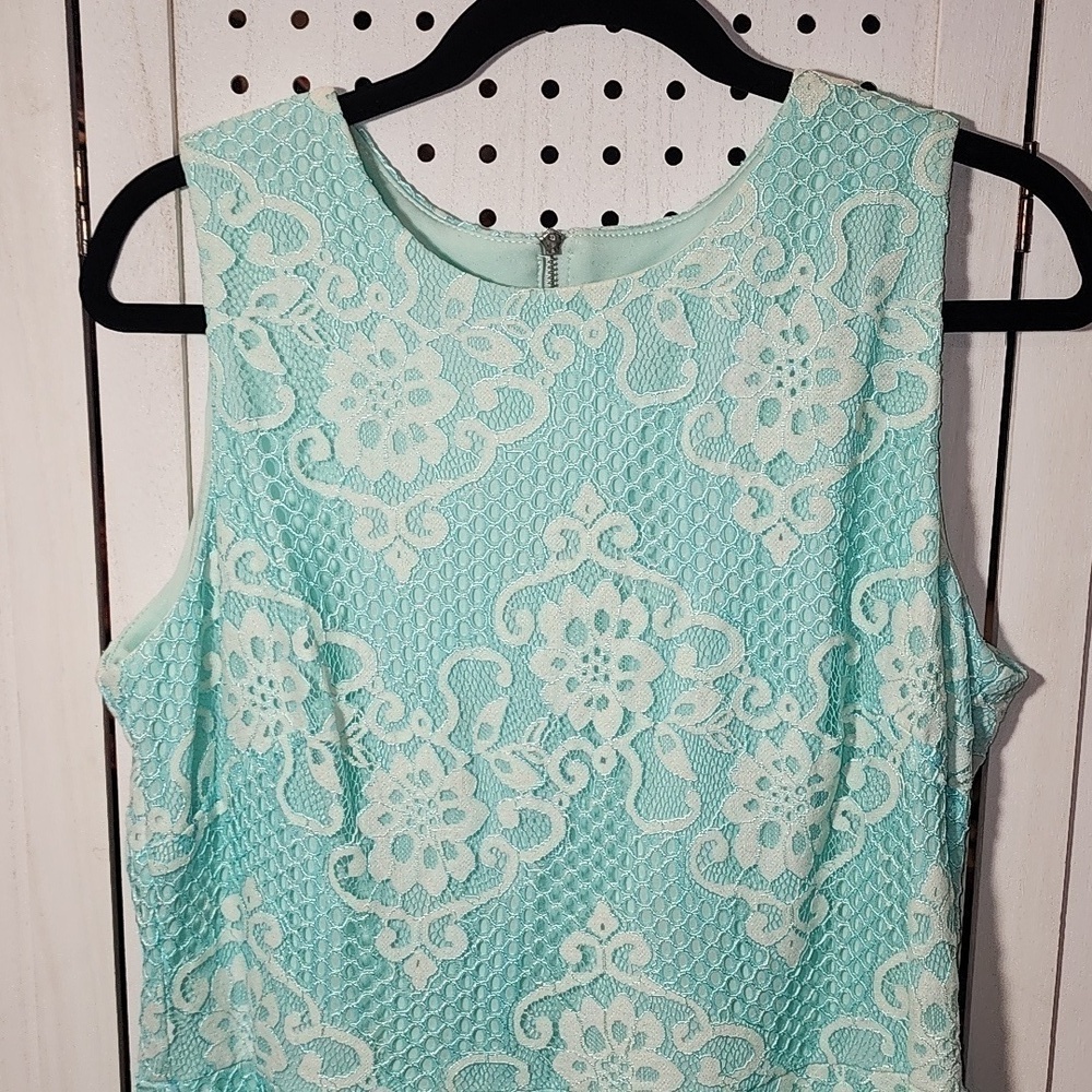 Melonie T Size 14 Lace Midi Dress Sleeveless Aqua - Picture 3 of 7
